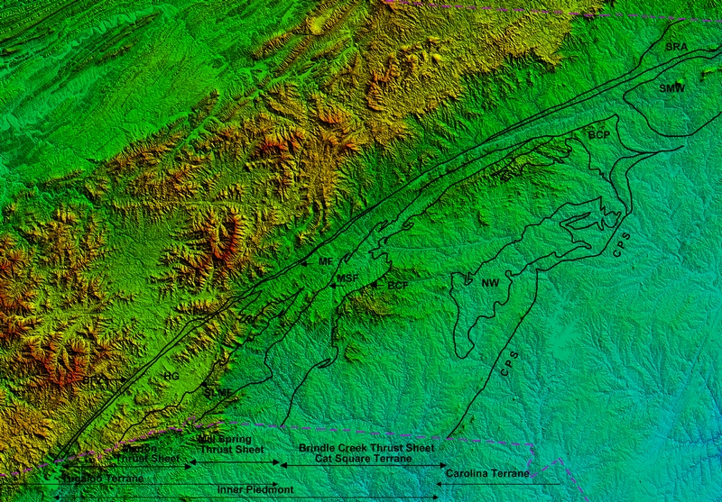 Geologic Map of the North Carolina Inner Piedmont (base: 1 sec arc NED